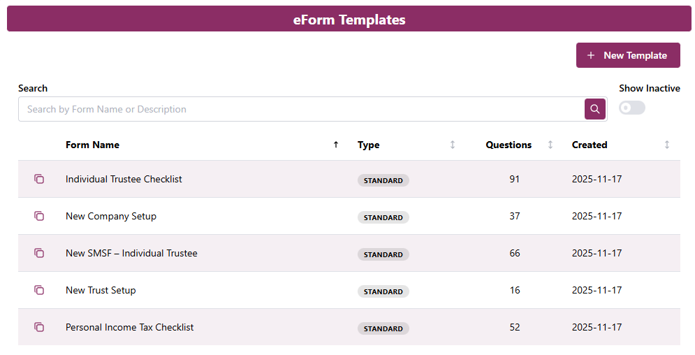 To access eForm templates, go to Templates / eForms