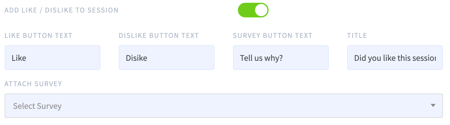 Image of Like/Dislike Feature Options in Eventfinity Dashboard