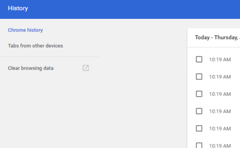 Google Chrome history menu showing Clear browsing data