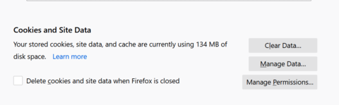 Cookies and Site data menu in Mozilla Firefox