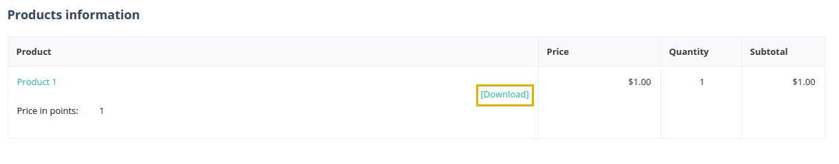 A link to download the product in the order details.