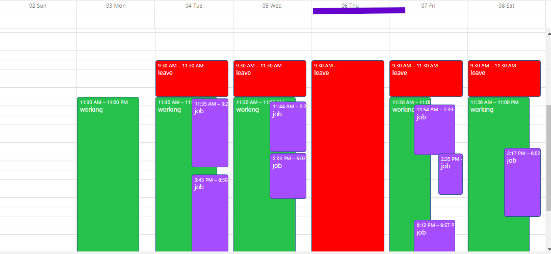 Weekly leave marked for every thursday