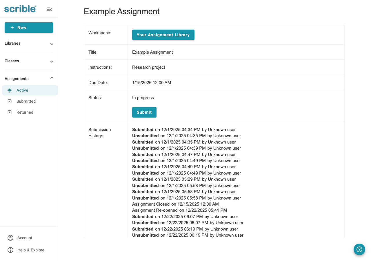IMAGE 01: Assignment Overview showing the Submit button in the Status section