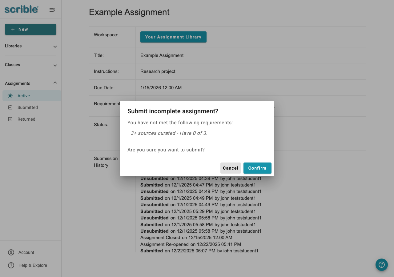 IMAGE 03: Confirmation dialog asking if you are ready to submit the assignment