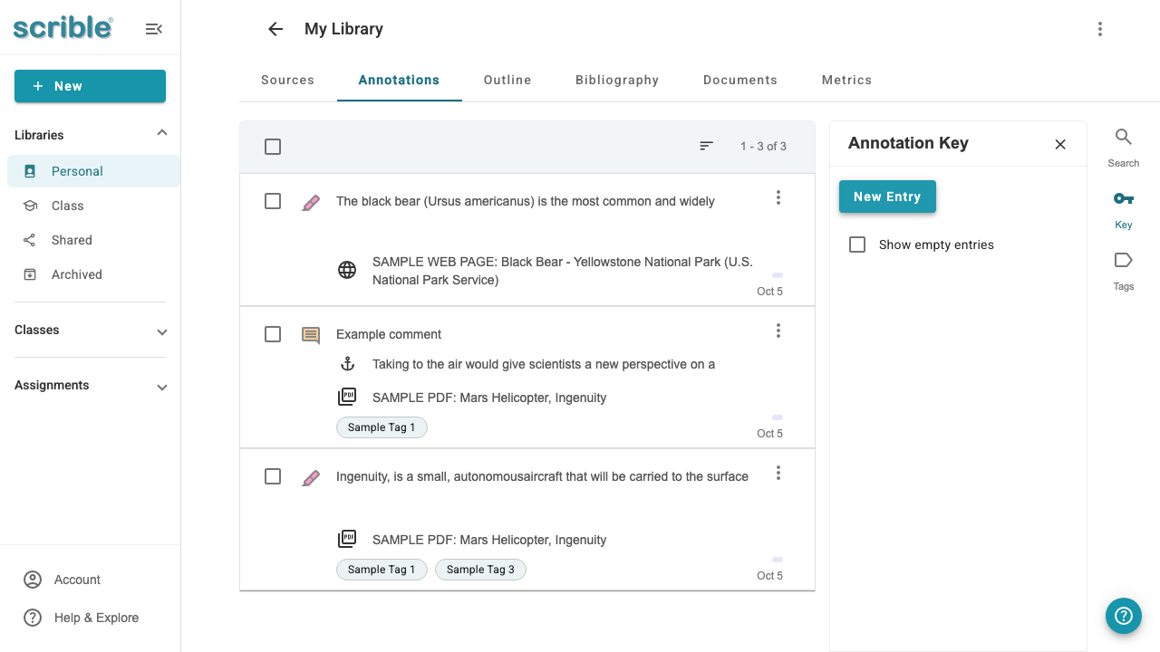 IMAGE 01: Annotation Key sidebar with New Entry button