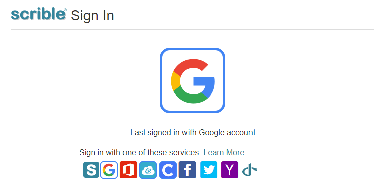 IMAGE 51503: Scrible sign-in page showing SSO options including Google