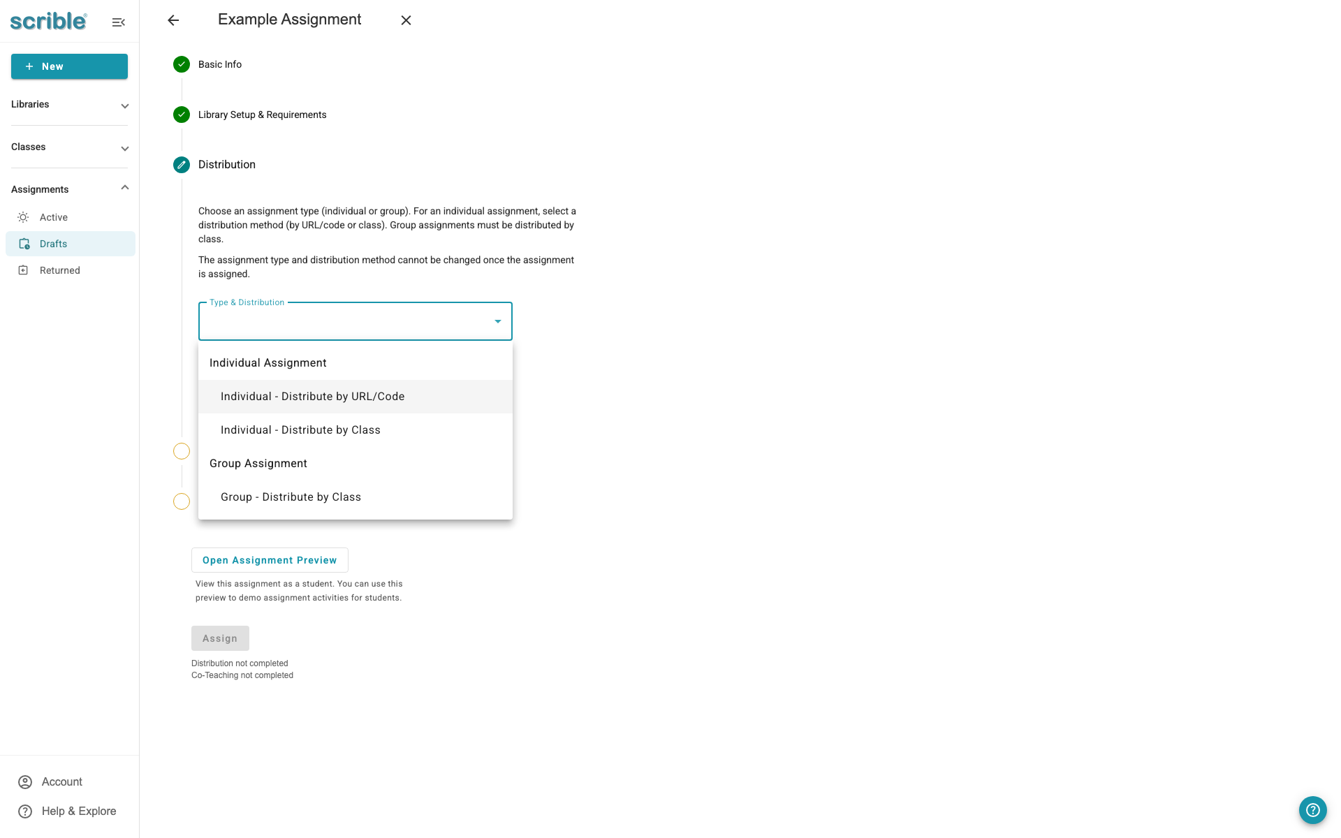 IMAGE 07: Distribution Options screen with Individual - Distribute by URL/Code selected