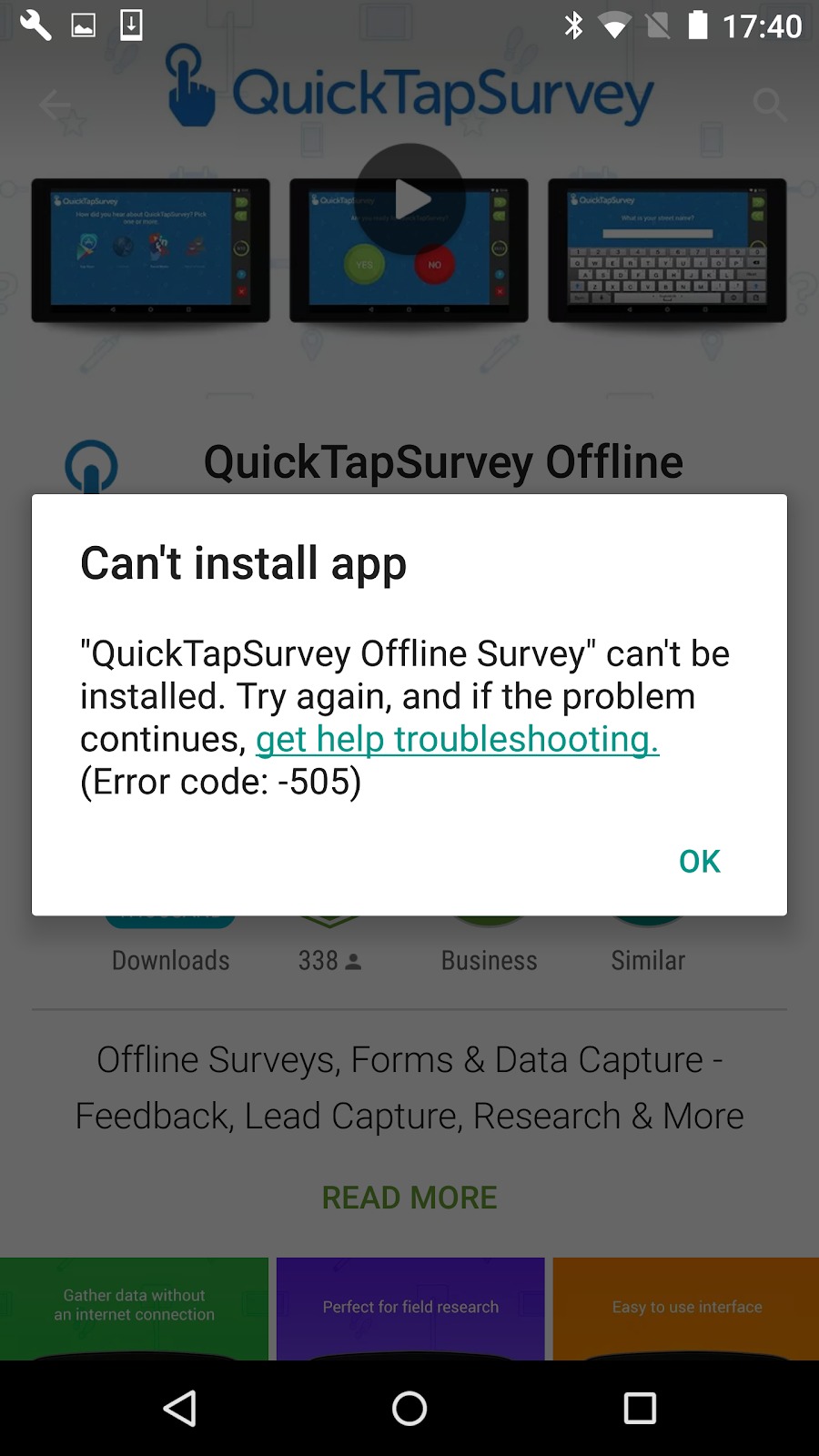Can't Install Offline Survey App Error