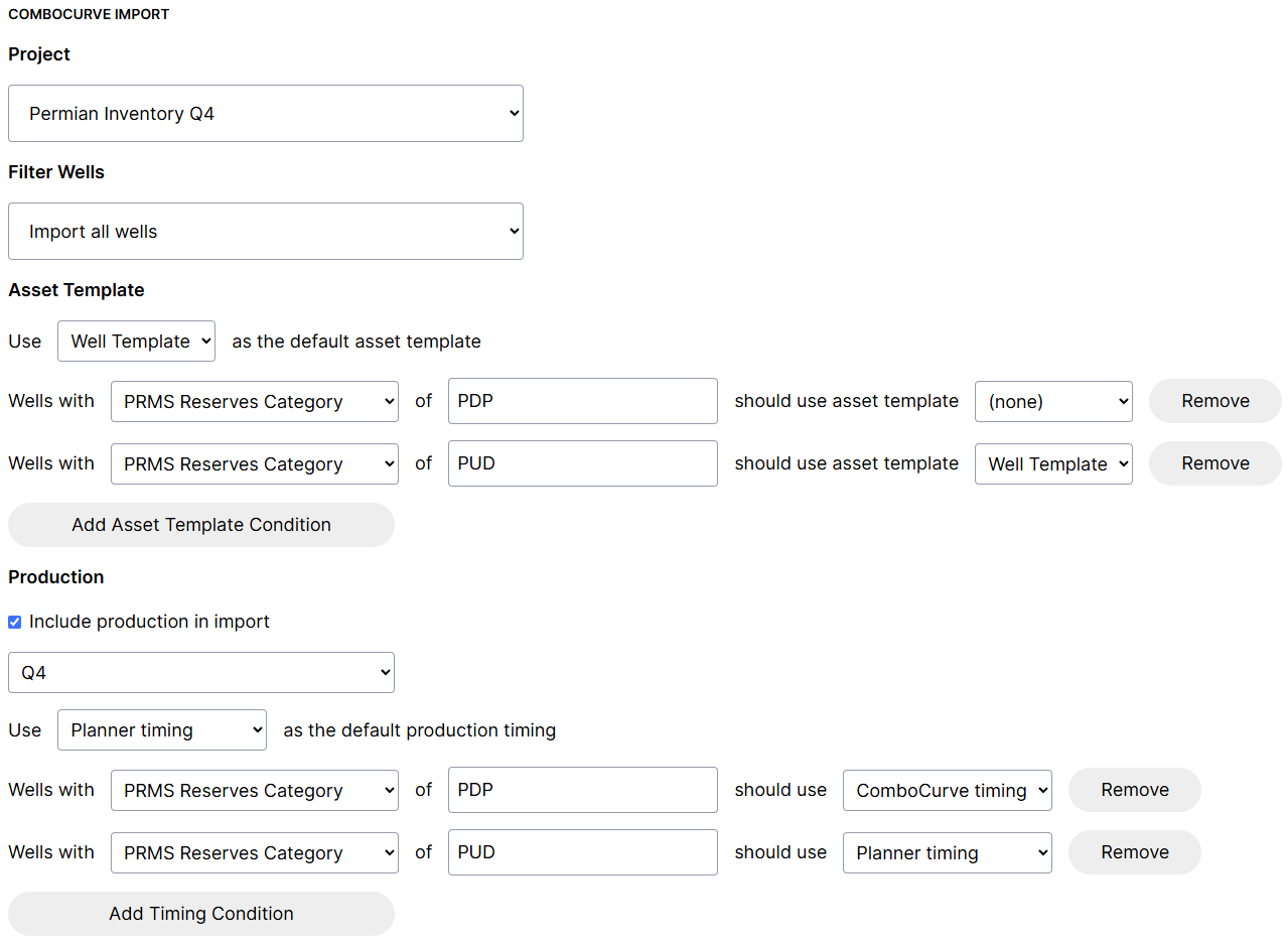 Importing decline parameters from ComboCurve