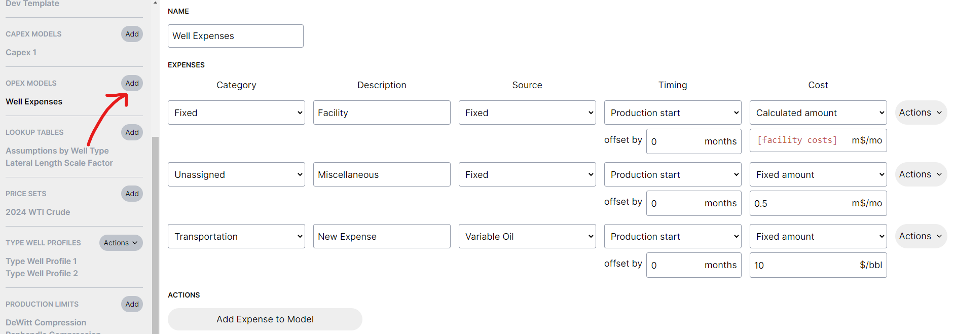 Opex model example