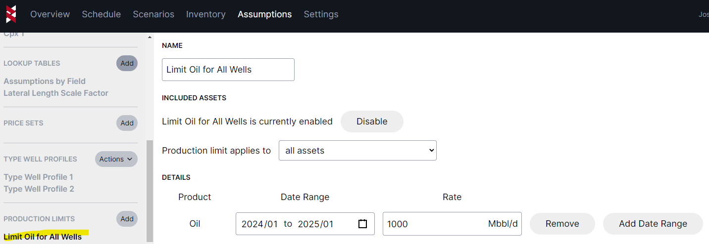 Production Limit Example