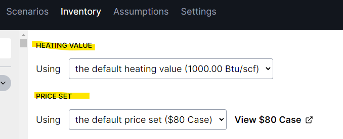 Heating value and price set in Inventory