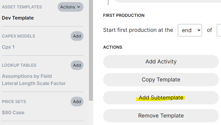 Adding a subtemplate