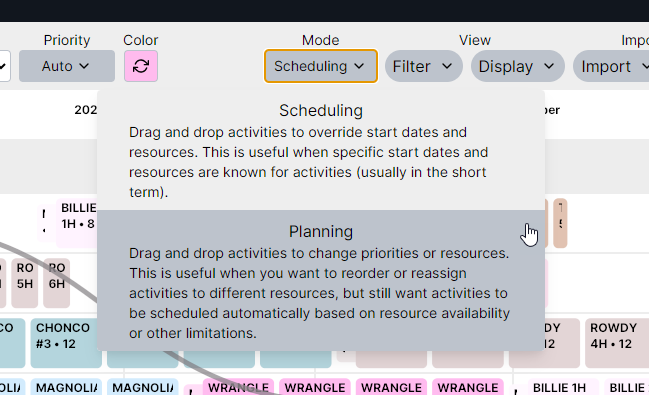 Switching between Scheduling and Planning mode
