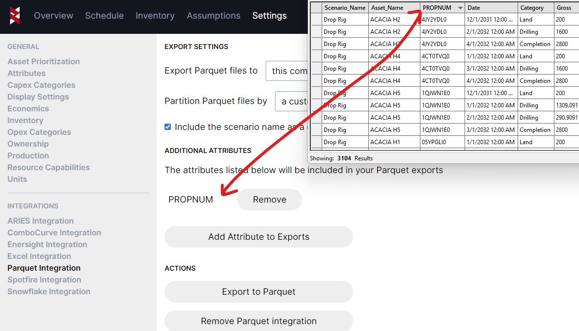 Extra Parquet and Spotfire attributes