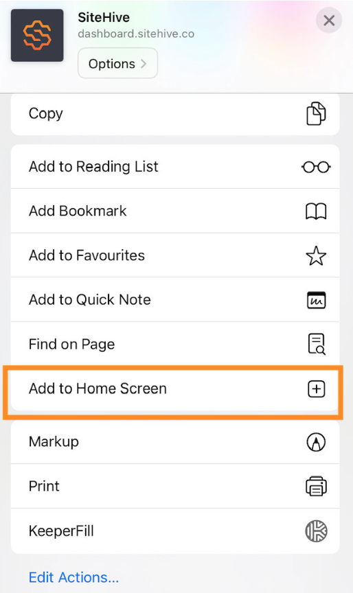 This image is of the 'Add to Home Screen' button on Safari on an iPhone.