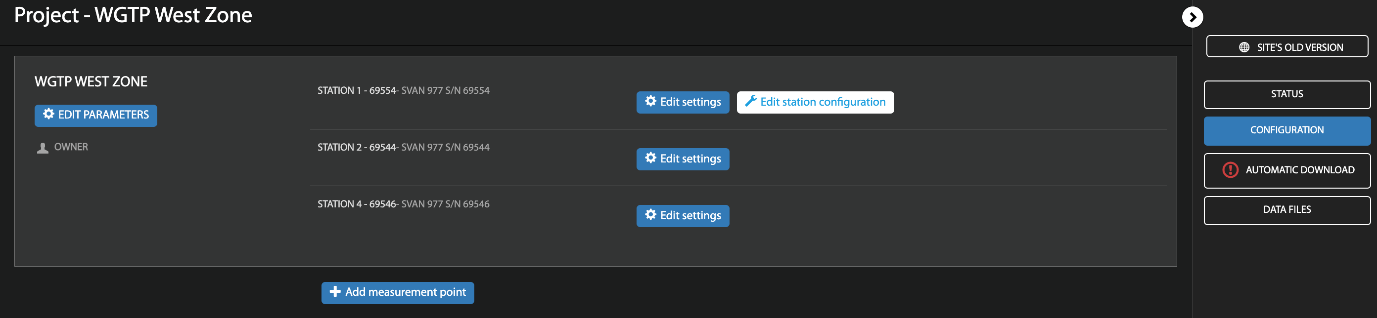 This shows the Svantek dashboard and directs you to go to the configuration tab on the left hand sid and then go to your Svantek station and click 'edit station configurtion.'