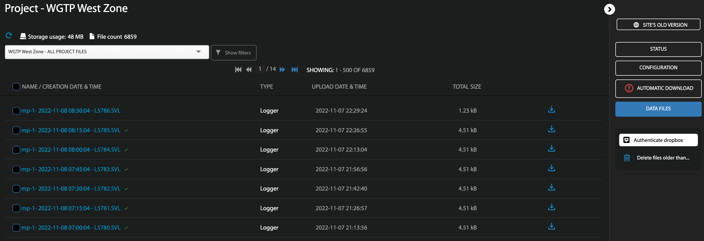 Svantek Svannet project page with configuration options for unattended noise monitoring device