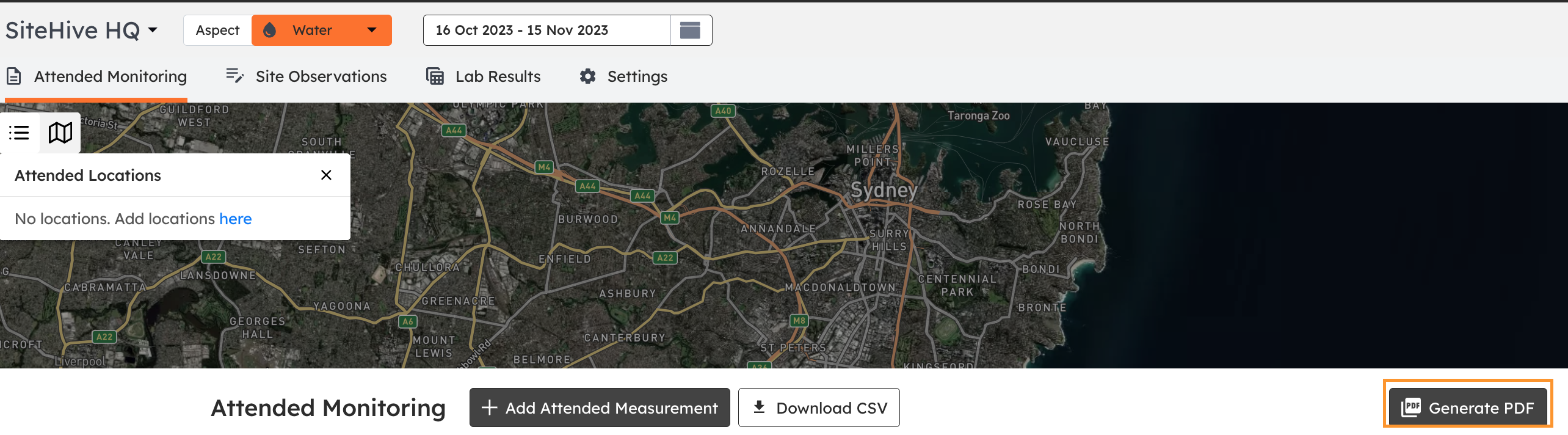 This image shows where you can generate a pdf for your attended monitoring. It shows the attended monitoring tab and has the generate pdf button highlighted.