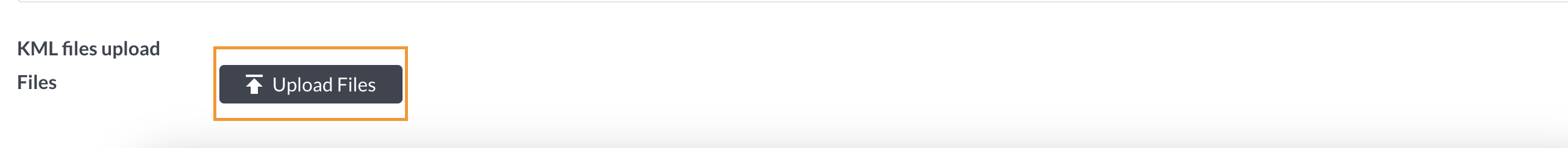 This image is of the KML upload section of Site Details. In this image the 'Upload Files' button has been highlighted.