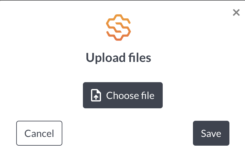 This image is of the upload files window. In this image there is 'choose file' where you will upload the KML file. Below the 'choose file' button on the left hand side is a cancel button and to the right is a save button.