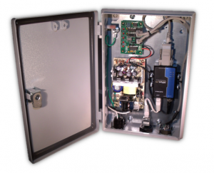 An open box with a circuit board and wiresDescription automatically generated