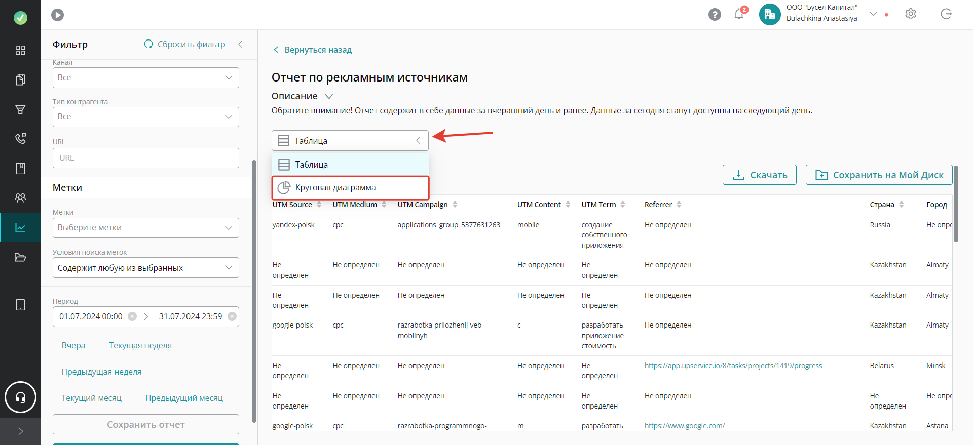 выберите круговую диаграмму